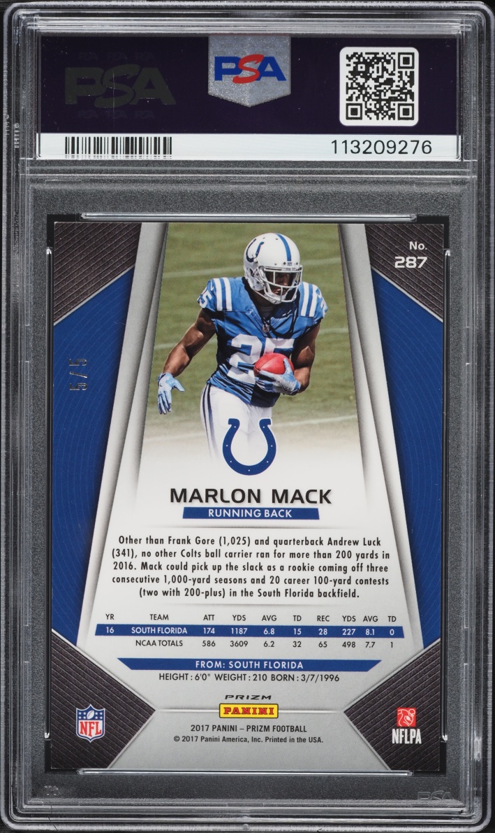 2017 Panini Prizm Gold Vinyl Marlon Mack ROOKIE 5/5 #287 PSA 6 EXMT - Photo 2