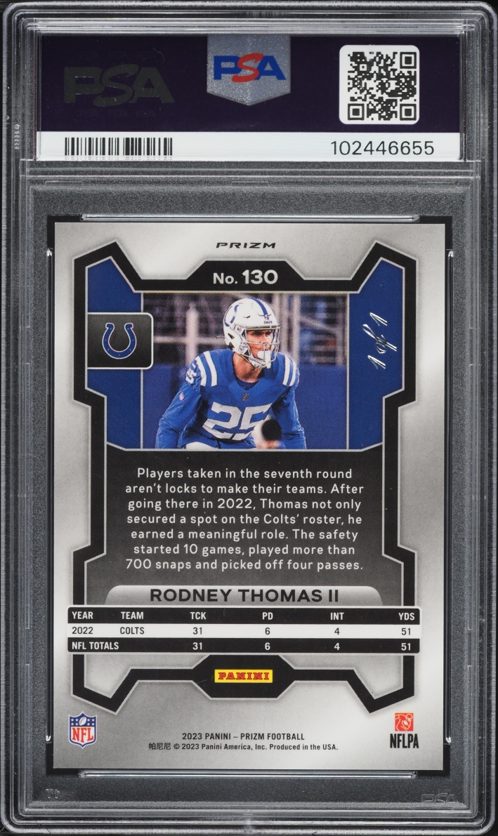 2023 Panini Prizm Black Finite Rodney Thomas II 1/1 #130 PSA 9 MINT - Photo 2