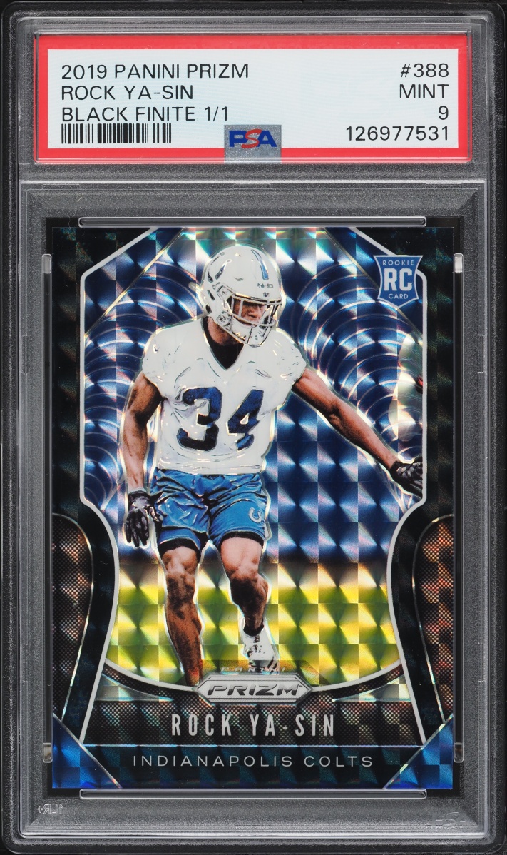 2019 Panini Prizm Black Finite Rock Ya-Sin ROOKIE 1/1 #388 PSA 9 MINT