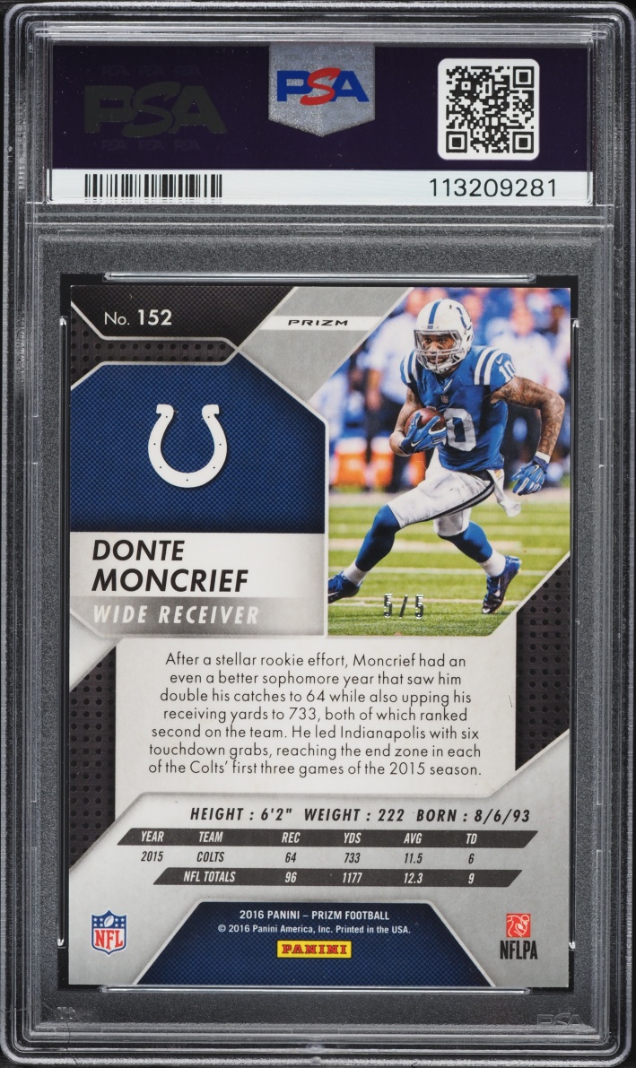 2016 Panini Prizm Gold Vinyl Donte Moncrief 5/5 #152 PSA 7 NRMT - Photo 2