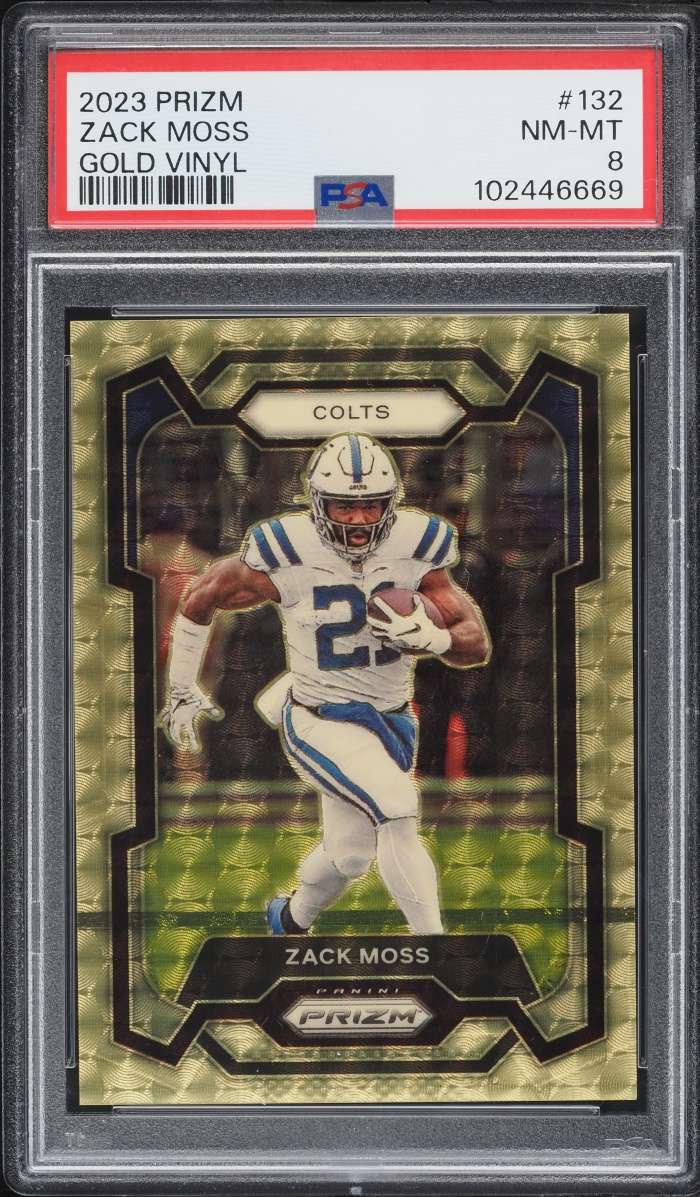 2023 Panini Prizm Gold Vinyl Zack Moss /5 #132 PSA 8 NM-MT