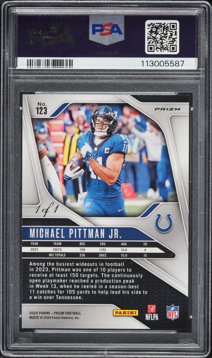 2024 Panini Prizm Nebula Choice Michael Pittman Jr. 1/1 #123 PSA 10 GEM MINT - Photo 2