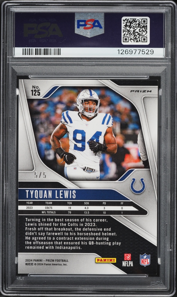 2024 Panini Prizm Gold Vinyl Tyquan Lewis 5/5 #125 PSA 9 MINT - Photo 2