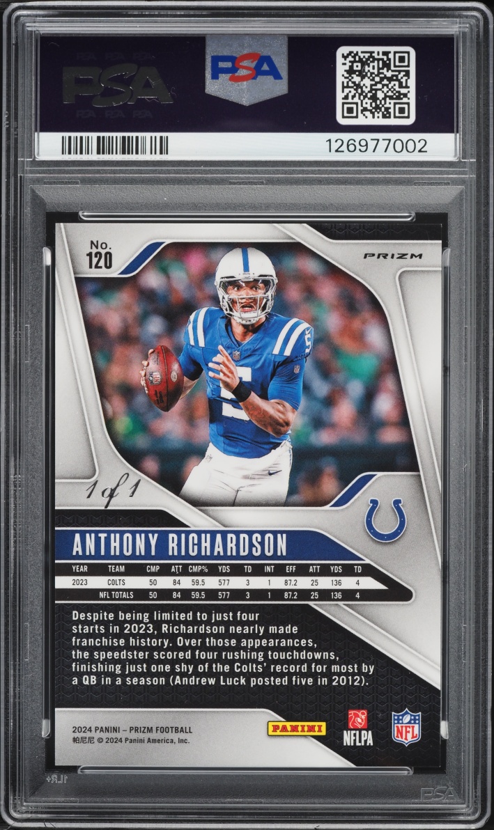2024 Panini Prizm Nebula Choice Anthony Richardson 1/1 #120 PSA 9 MINT - Photo 2