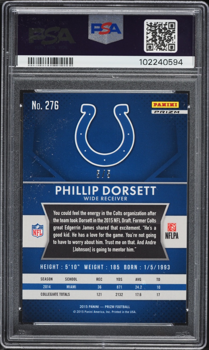 2015 Panini Prizm Gold Vinyl Phillip Dorsett ROOKIE 5/5 #276 PSA 9 MINT - Photo 2
