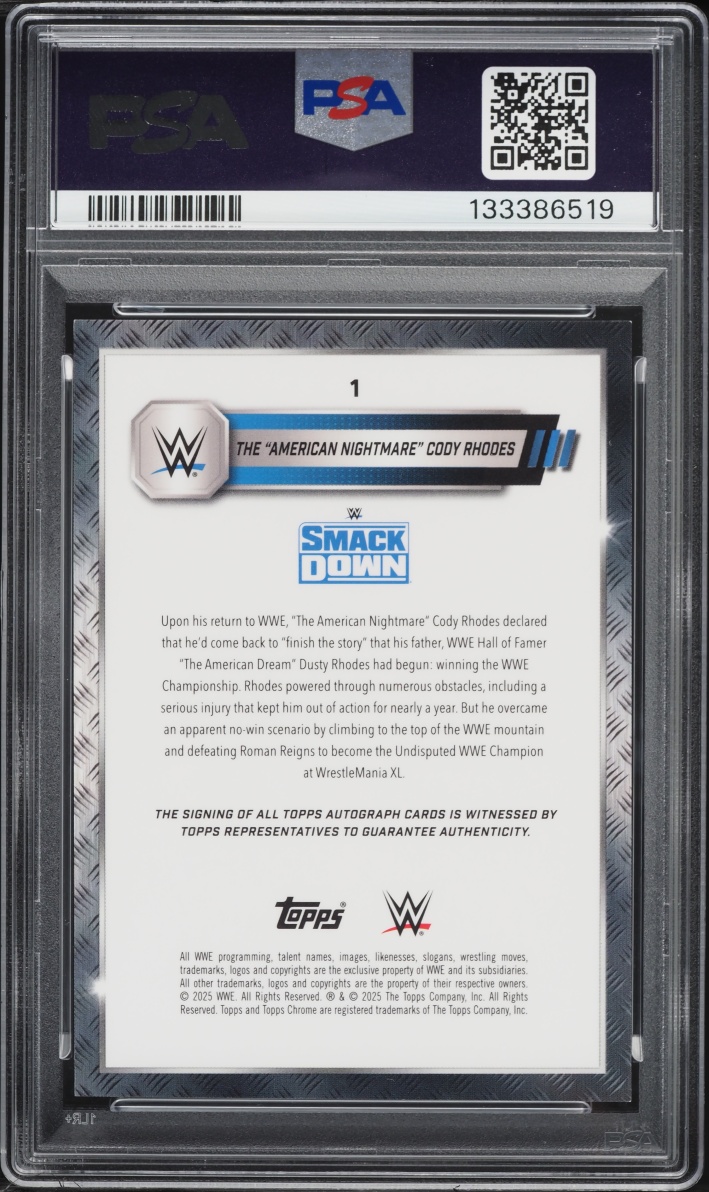 2025 Topps Chrome WWE Gold Refractor Cody Rhodes INSCRIPTION AUTO 1/50 #1 PSA 8 NM-MT - Photo 2