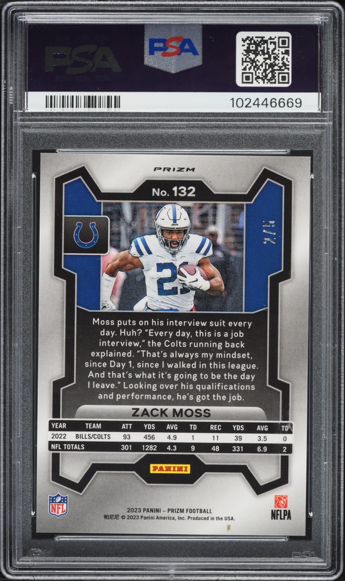 2023 Panini Prizm Gold Vinyl Zack Moss /5 #132 PSA 8 NM-MT - Photo 2
