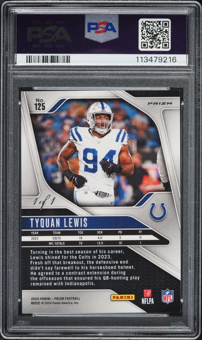 2024 Panini Prizm Black Finite Tyquan Lewis 1/1 #125 PSA 8 NM-MT - Photo 2