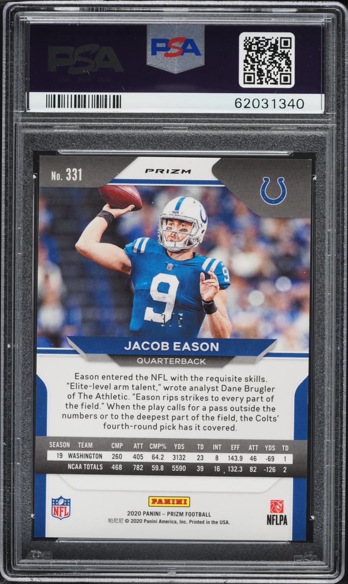 2020 Panini Prizm Gold Vinyl Jacob Eason ROOKIE /5 #331 PSA 9 MINT - Photo 2