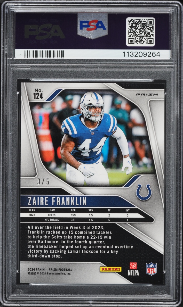 2024 Panini Prizm Gold Vinyl Zaire Franklin /5 #124 PSA 9 MINT - Photo 2