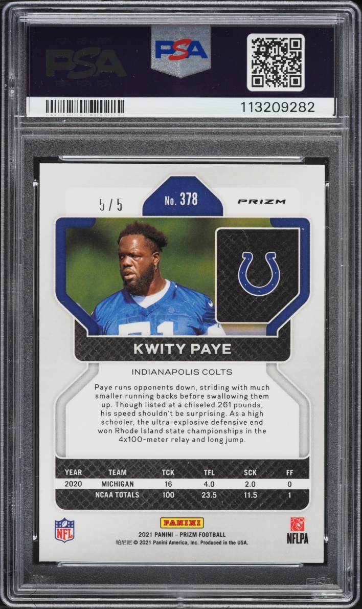 2021 Panini Prizm Gold Vinyl Kwity Paye ROOKIE 5/5 #378 PSA 9 MINT - Photo 2