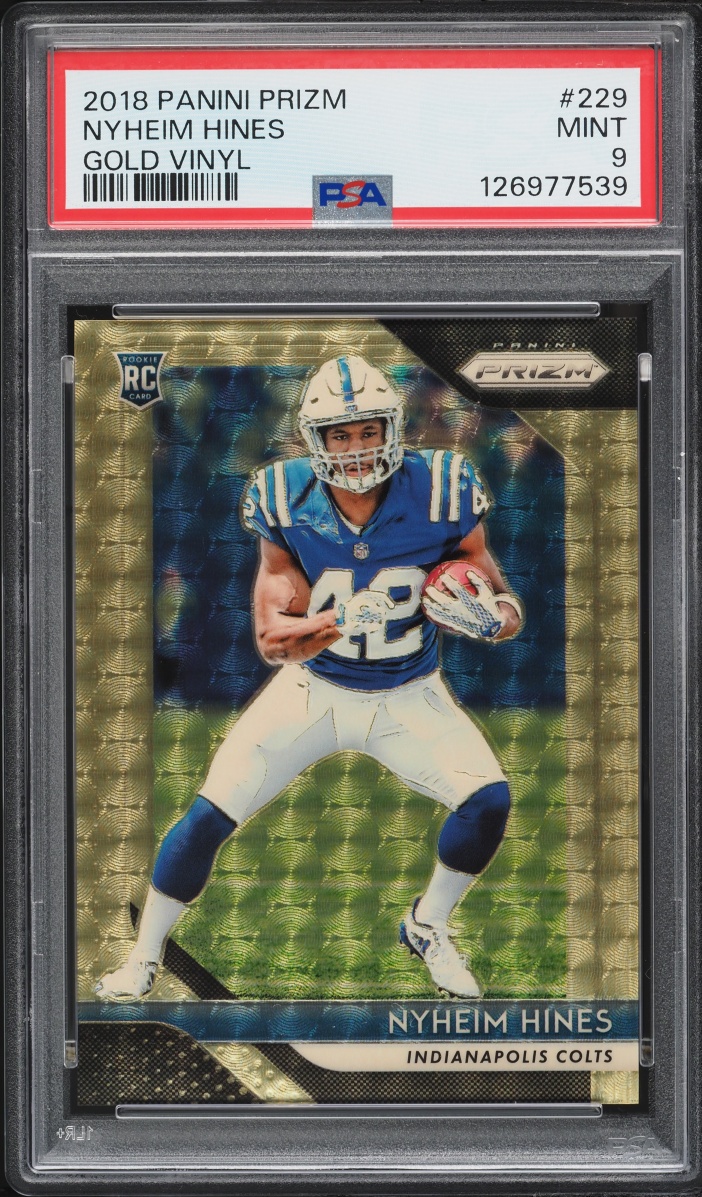 2018 Panini Prizm Gold Vinyl Nyheim Hines ROOKIE /5 #229 PSA 9 MINT