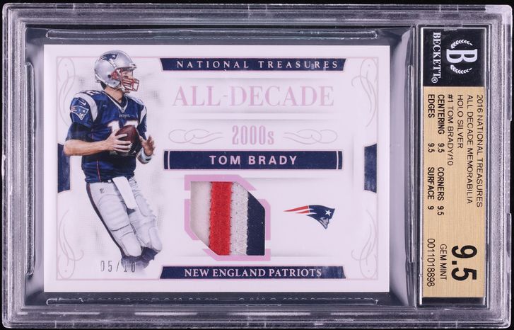 2016 National Treasures All Decade Holo Silver Tom Brady GAME-USED PATCH /10 BGS 9.5 GEM MINT