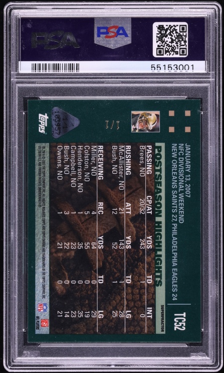 2007 Topps Chrome Superfractor New Orleans Saints w/ Drew Brees 1/1 #TC52 PSA 10 GEM MINT - Photo 2