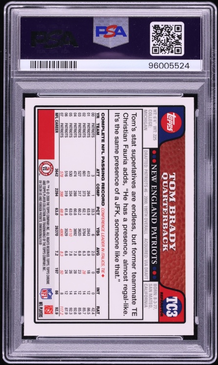 2008 Topps Chrome Blue Refractor Tom Brady #TC3 PSA 9 MINT - Photo 2