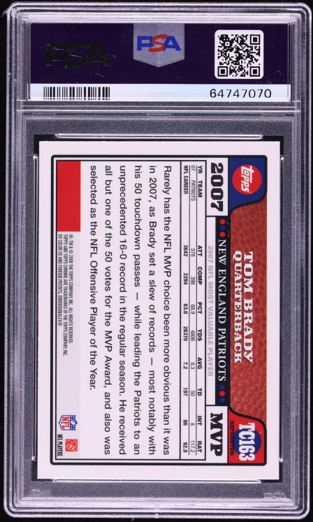 2008 Topps Chrome Blue Refractor Tom Brady #TC163 PSA 10 GEM MINT - Photo 2