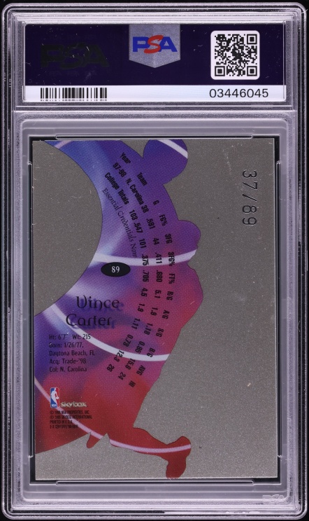1998 Skybox E-X Century Essential Credentials Now Vince Carter ROOKIE /89 #89 PSA 10 GEM MINT - Photo 2