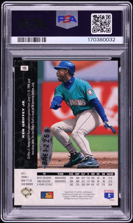 2000 SP Authentic Buybacks Ken Griffey Jr. AUTO DNA 10 JERSEY # 24/24 #105 PSA 7 NRMT - Photo 2