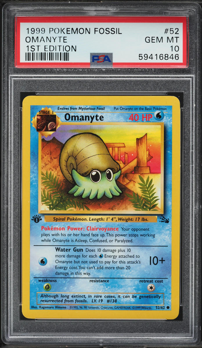 1999 Pokemon Fossil 1st Edition Omanyte #52 PSA 10 GEM MINT