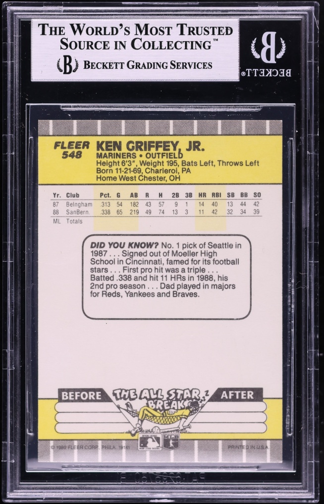 1989 Fleer Ken Griffey Jr. ROOKIE #548 BGS 8.5 NM-MT+