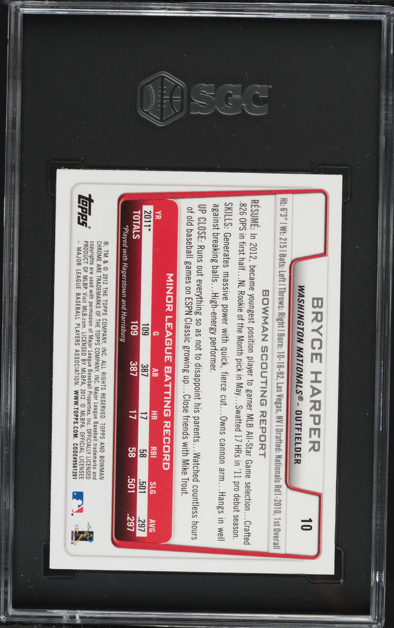 2012 Bowman Chrome Bryce Harper ROOKIE #10 SGC 9.5 MINT+