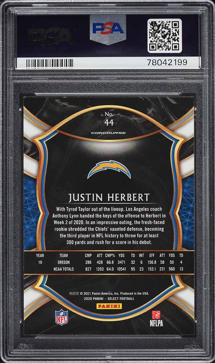 2020 Select Concourse Justin Herbert ROOKIE #44 PSA 10 GEM MINT