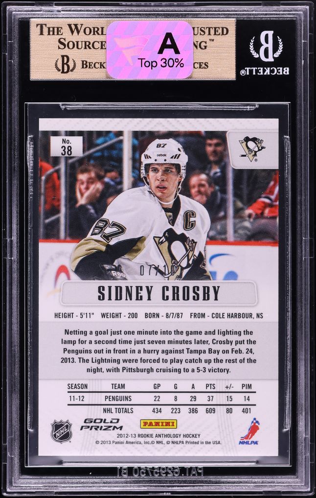 2012 Panini Prizm Gold Sidney Crosby /10 #38 BGS 9.5 GEM MINT - Photo 2