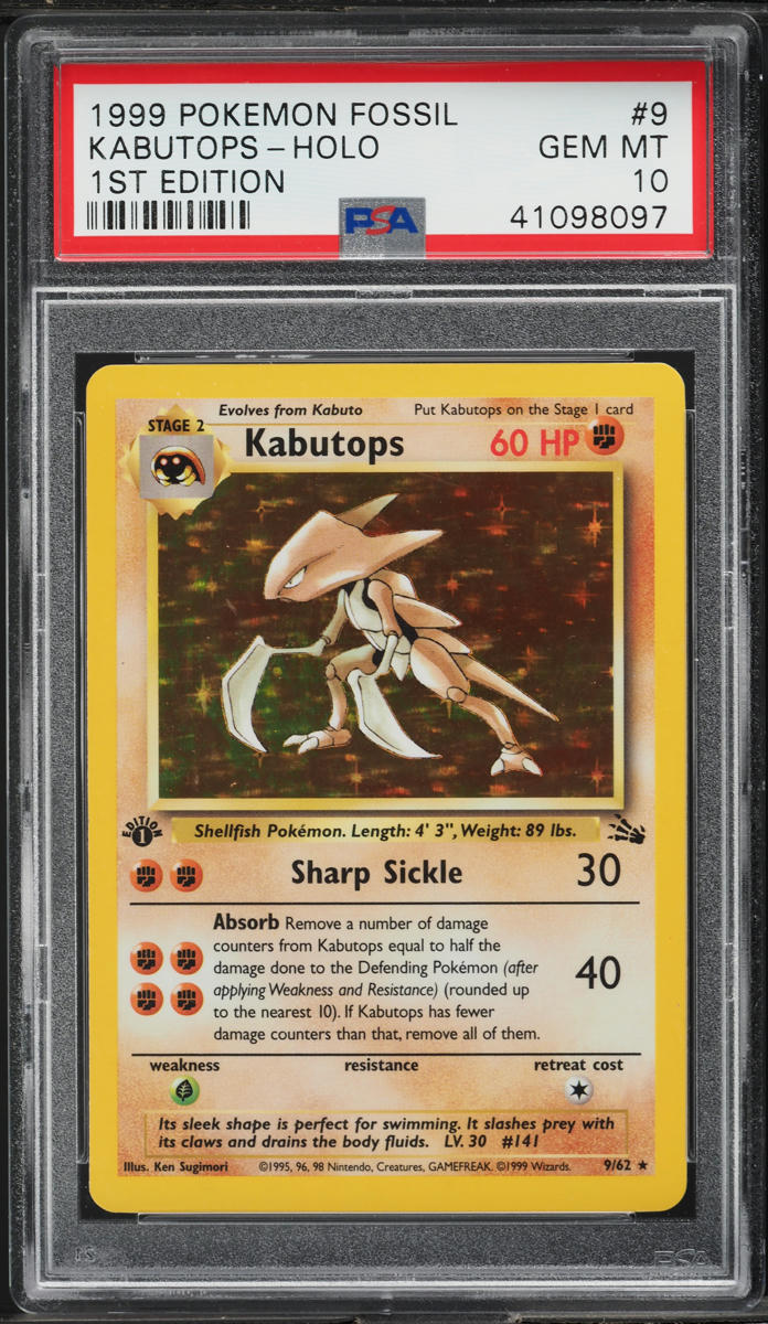 1999 Pokemon Fossil 1st Edition Holo Kabutops #9 PSA 10 GEM MINT