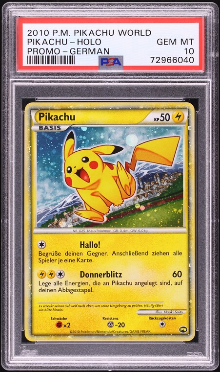 2010 Pokemon German Pikachu World Promo Holo Pikachu PSA 9 MINT on