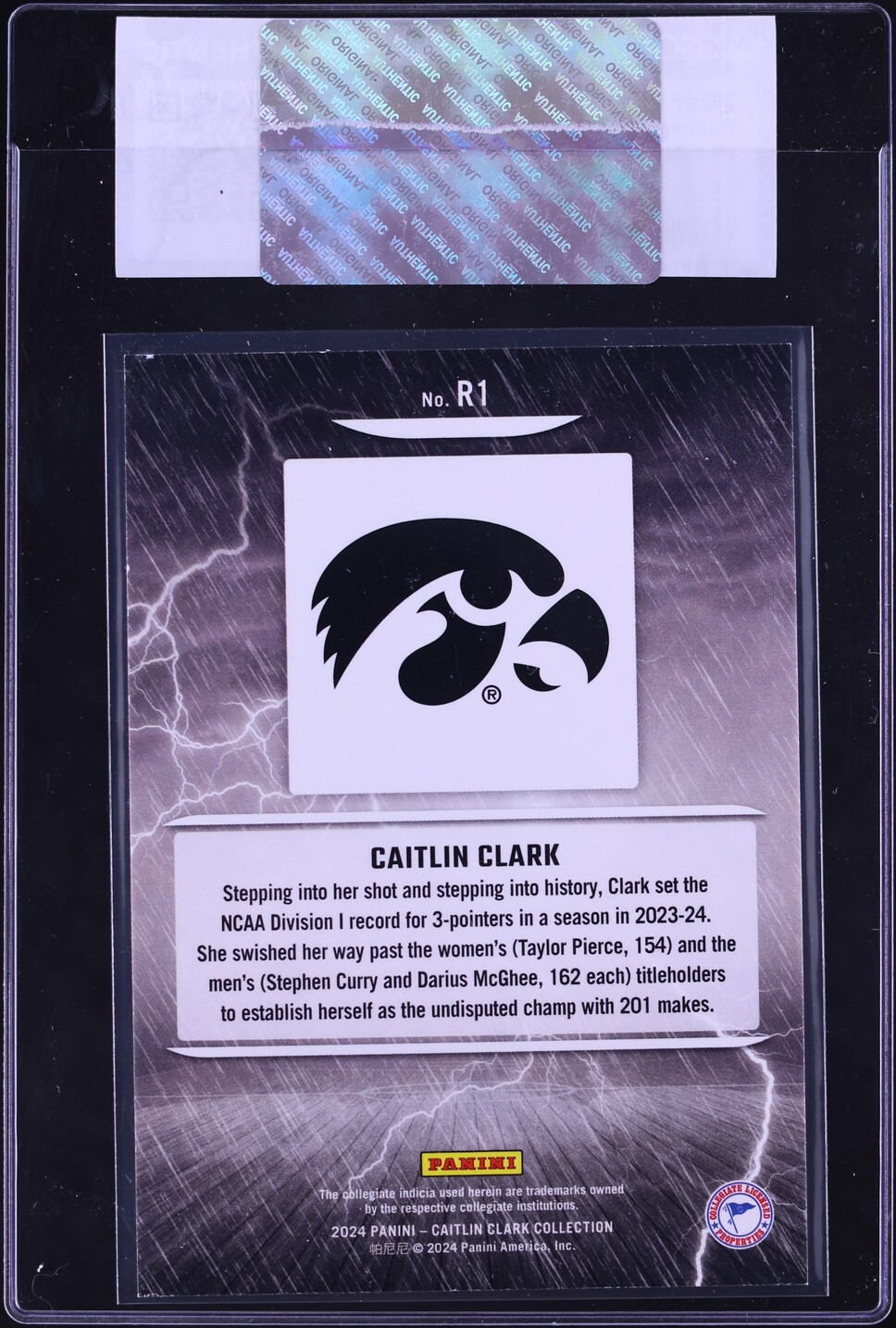 2024 Panini Collection Raining 3s Caitlin Clark ROOKIE #R1 CGC AUTH