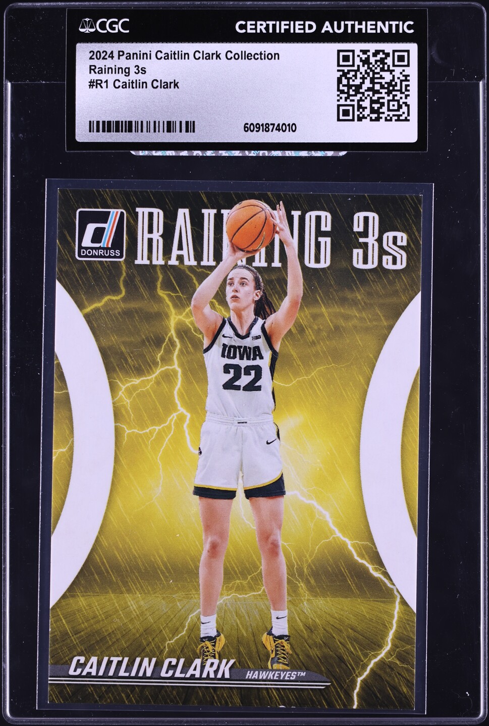 2024 Panini Collection Raining 3s Caitlin Clark ROOKIE #R1 CGC AUTH