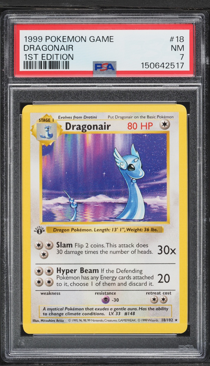 1999 Pokemon Base Set Shadowless 1st Edition Dragonair #18 PSA 7 NRMT