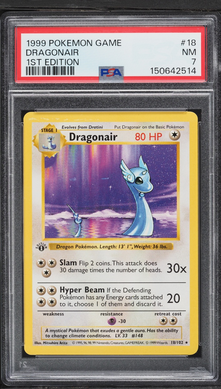 1999 Pokemon Base Set Shadowless 1st Edition Dragonair #18 PSA 7 NRMT