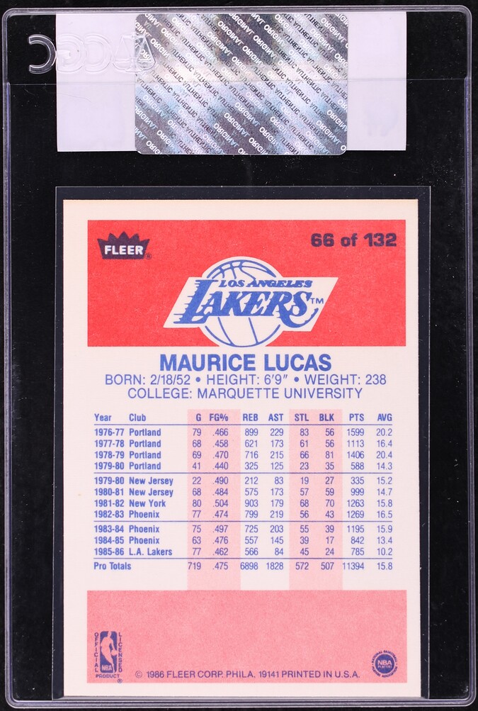 1986 Fleer Basketball Maurice Lucas #66 CGC AUTH