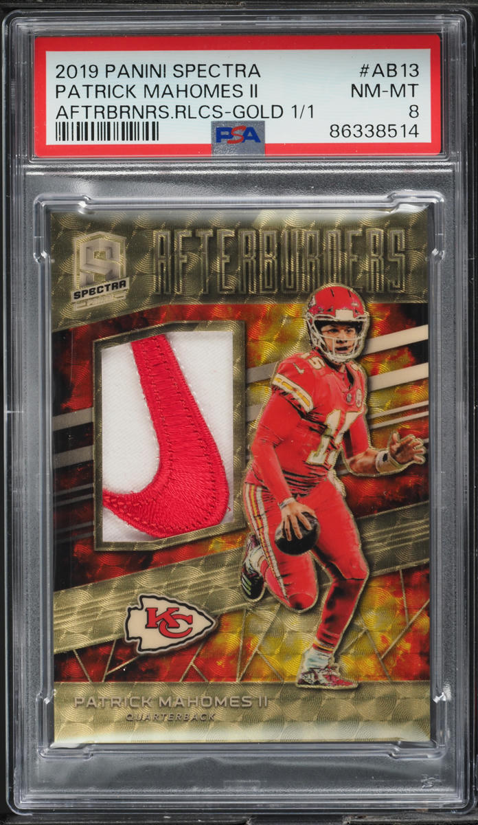 2019 Panini Spectra Afterburners Gold Patrick Mahomes II NIKE PATCH 1/1 PSA 8