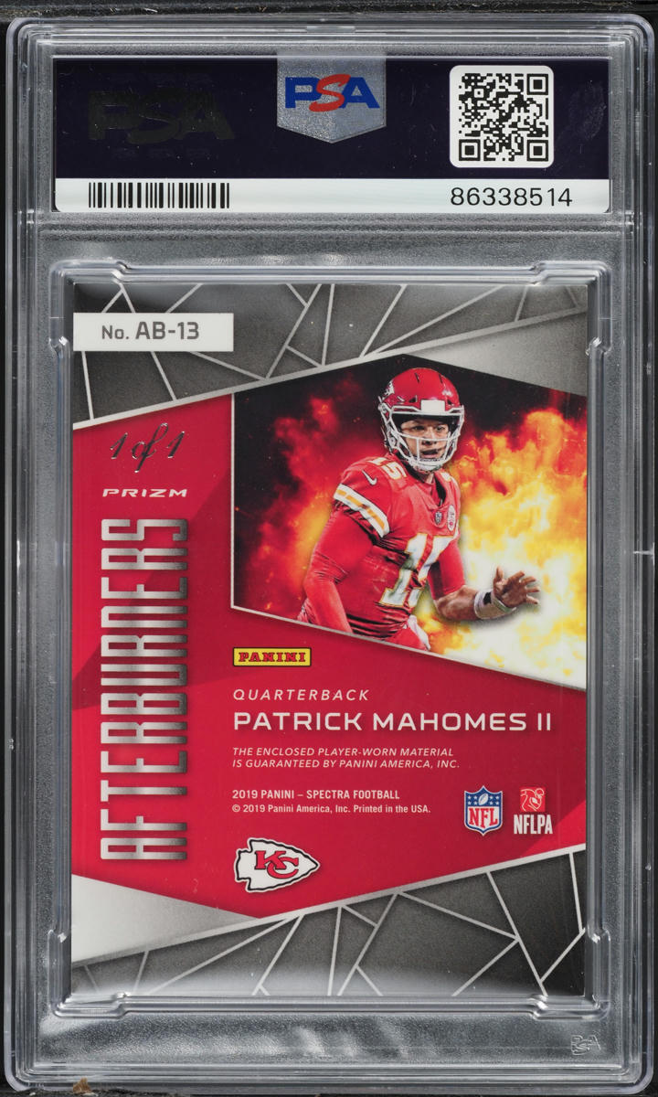 2019 Panini Spectra Afterburners Gold Patrick Mahomes II NIKE PATCH 1/1 PSA 8
