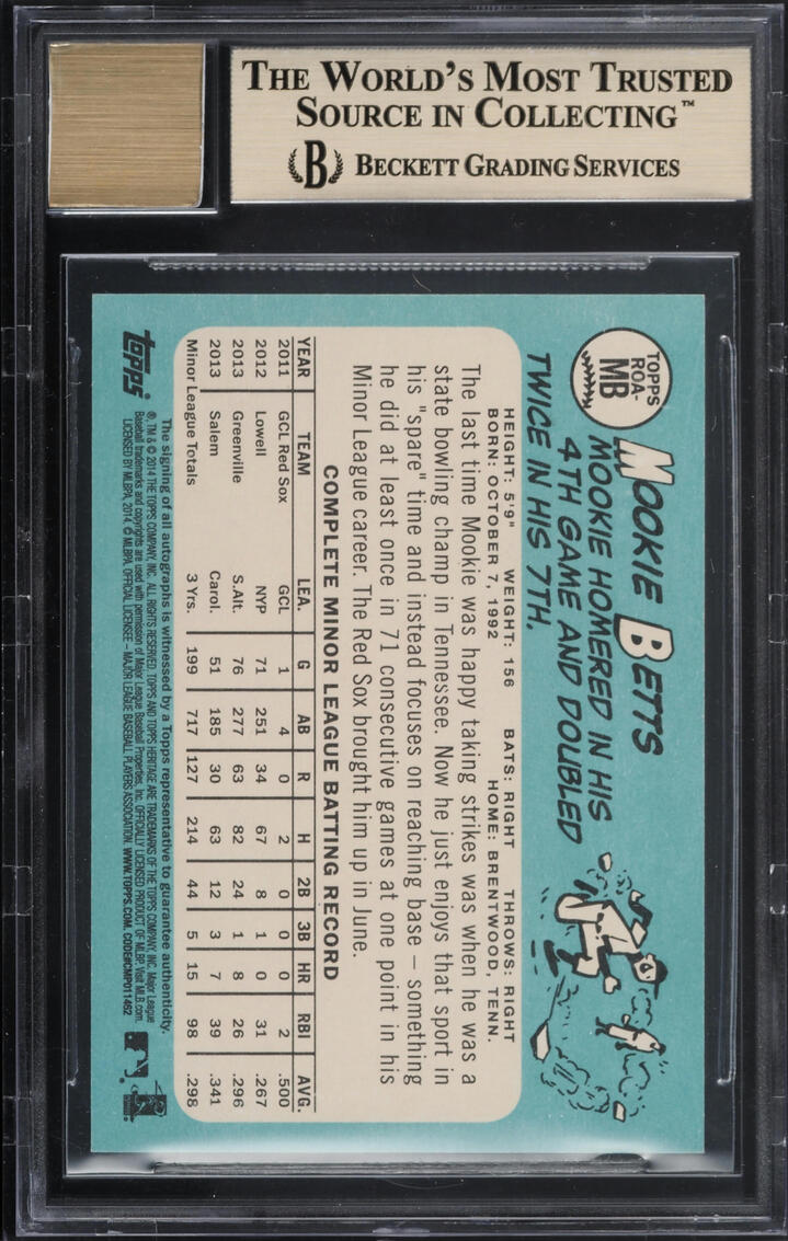 2014 Topps Heritage Real One Mookie Betts ROOKIE AUTO #ROA-MB BGS 9.5 GEM MINT