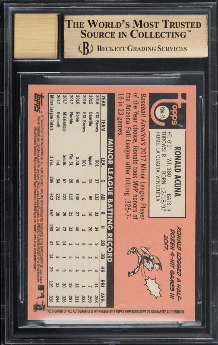2018 Topps Heritage Real One Ronald Acuna ROOKIE AUTO BGS 9.5 GEM MINT