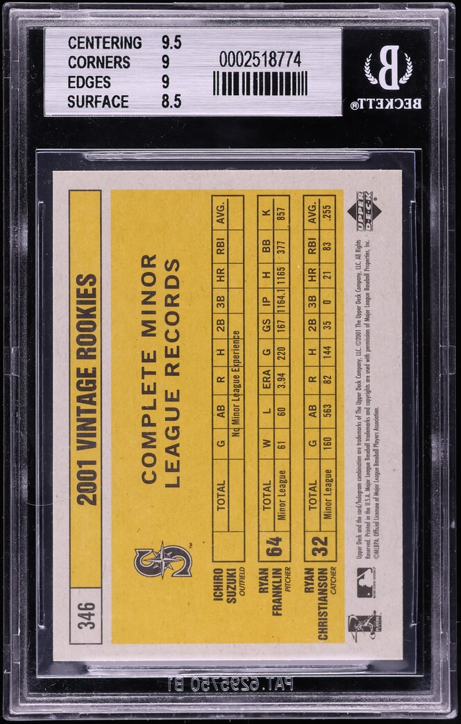 2001 Upper Deck Vintage Ichiro Ryan Franklin Ryan Christianson ROOKIE #346 BGS 9 MINT