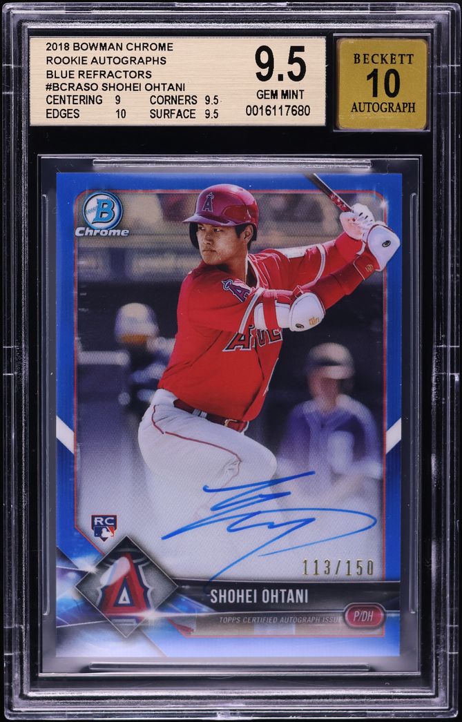 2018 Bowman Chrome Blue Refractor Shohei Ohtani ROOKIE AUTO /150 #BCRASO BGS 9.5 GEM MINT