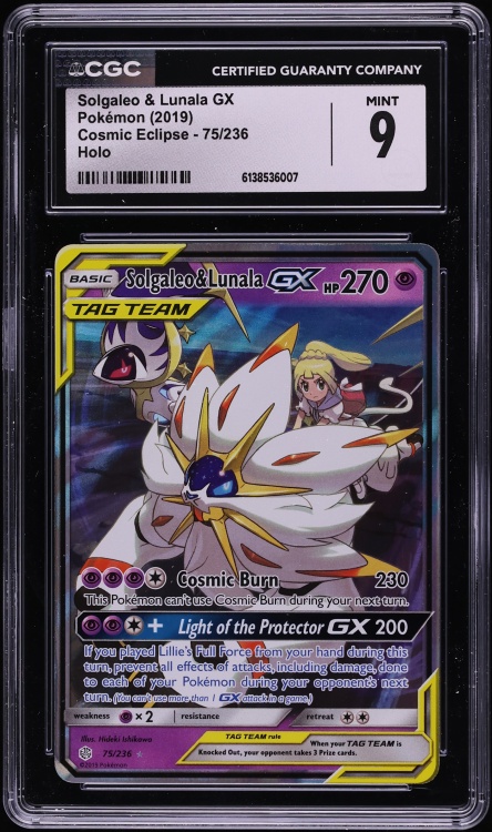 2019 Pokemon Sun & Moon Cosmic Eclipse Holo Solgaleo & Lunala GX #75 CGC 9 MINT