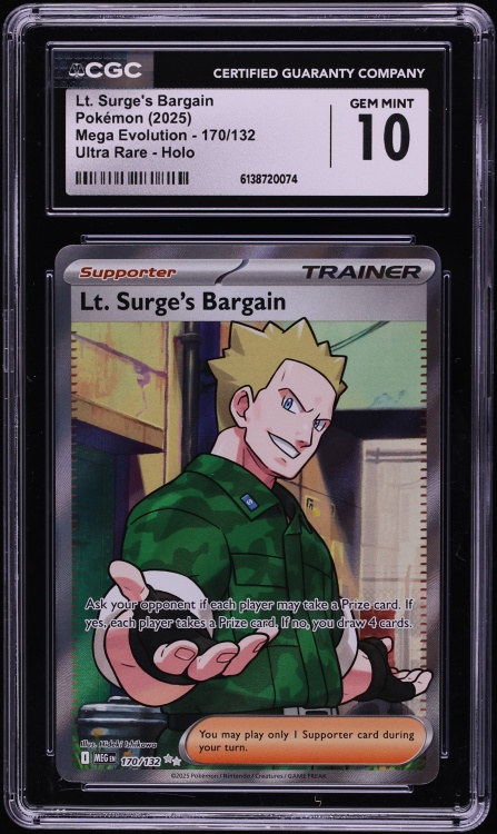 2025 Pokemon Mega Evolution Full Art Lt. Surge's Bargain #170 CGC 10 GEM MINT