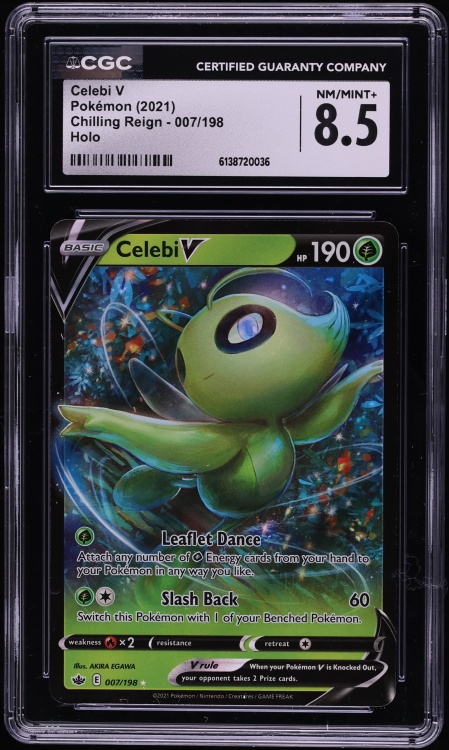 2021 Pokemon Sword & Shield Chilling Reign Holo Celebi V #7 CGC 8.5 NM-MT+