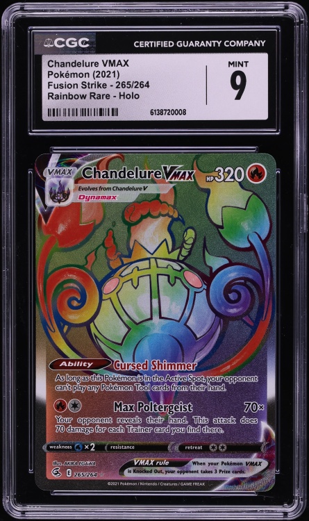 2021 Pokemon Sword & Shield Fusion Strike Rainbow Rare Chandelure VMAX #265 CGC 9 MINT