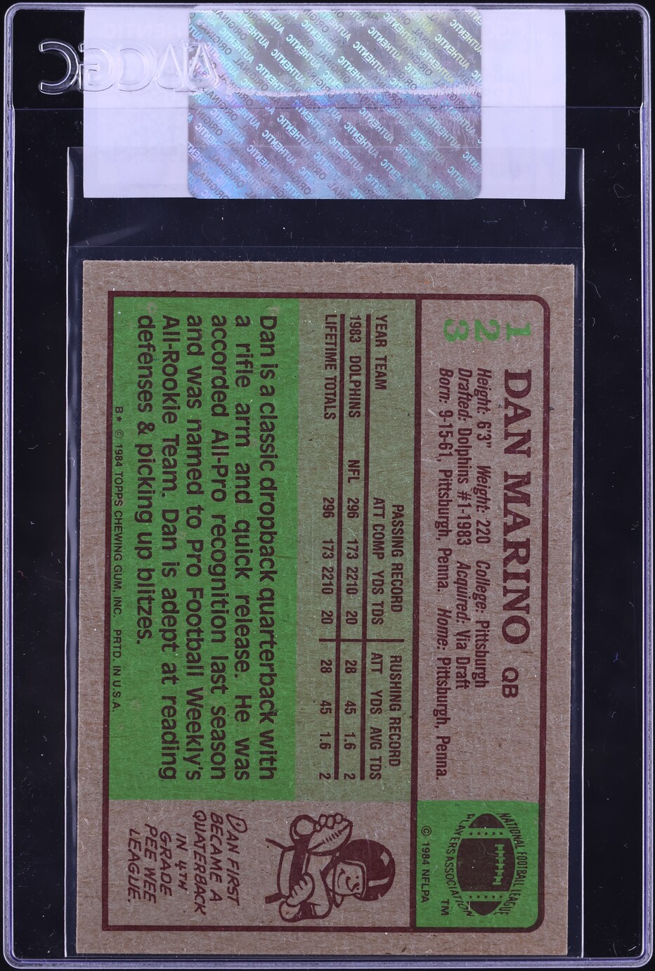 1984 Topps Dan Marino ROOKIE #123 CGC AUTH