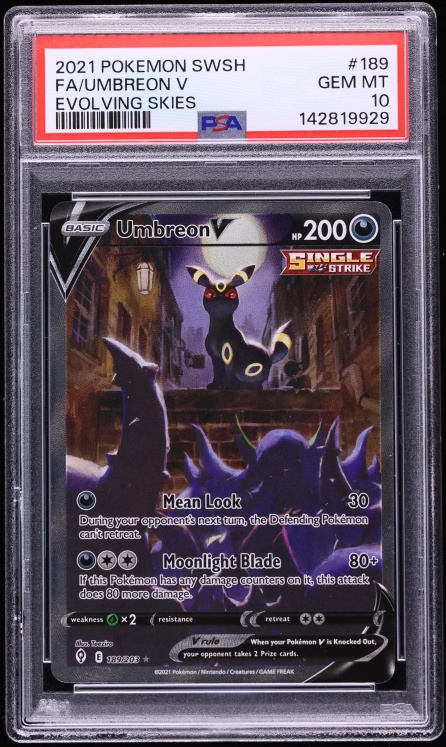 2021 Pokemon Sword & Shield Evolving Skies Alt Art Umbreon V #189 PSA 10 GEM MINT