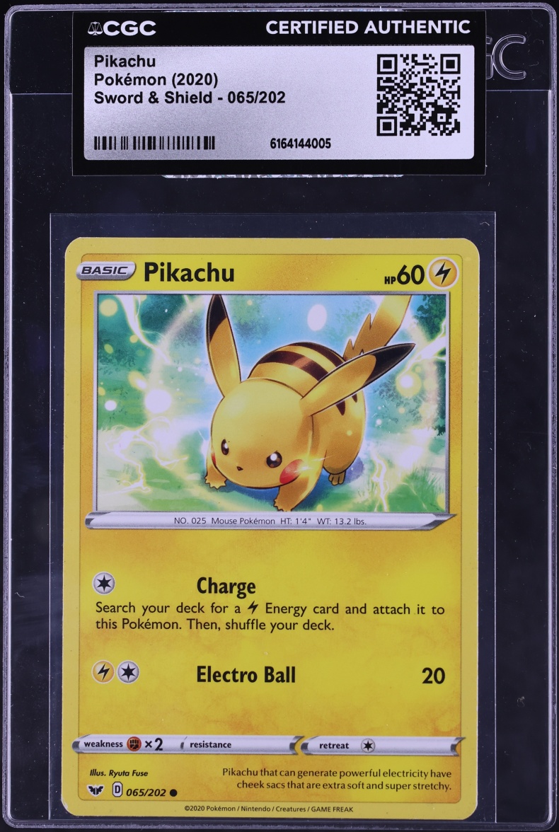 2020 Pokemon Sword & Shield Pikachu #65 CGC AUTH