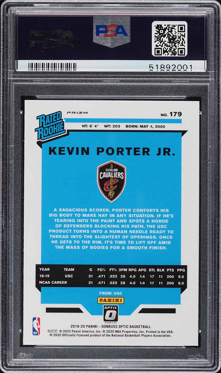2019 Donruss Optic Holo Kevin Porter Jr. ROOKIE #179 PSA 10 GEM MINT