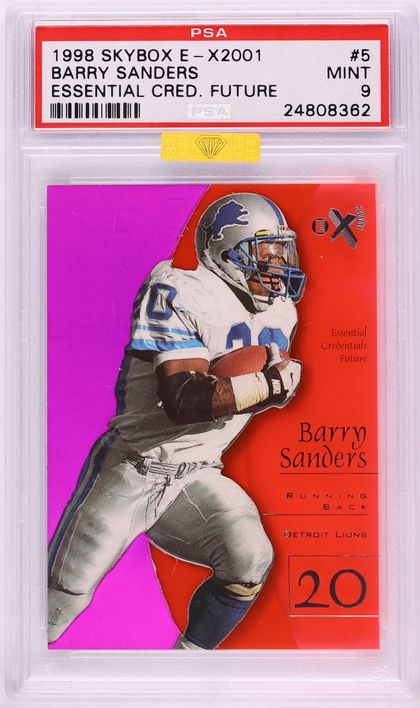 1998 Skybox E-X 2001 Essential Credentials Future Barry Sanders /56 #5 MBA PSA 9 MINT