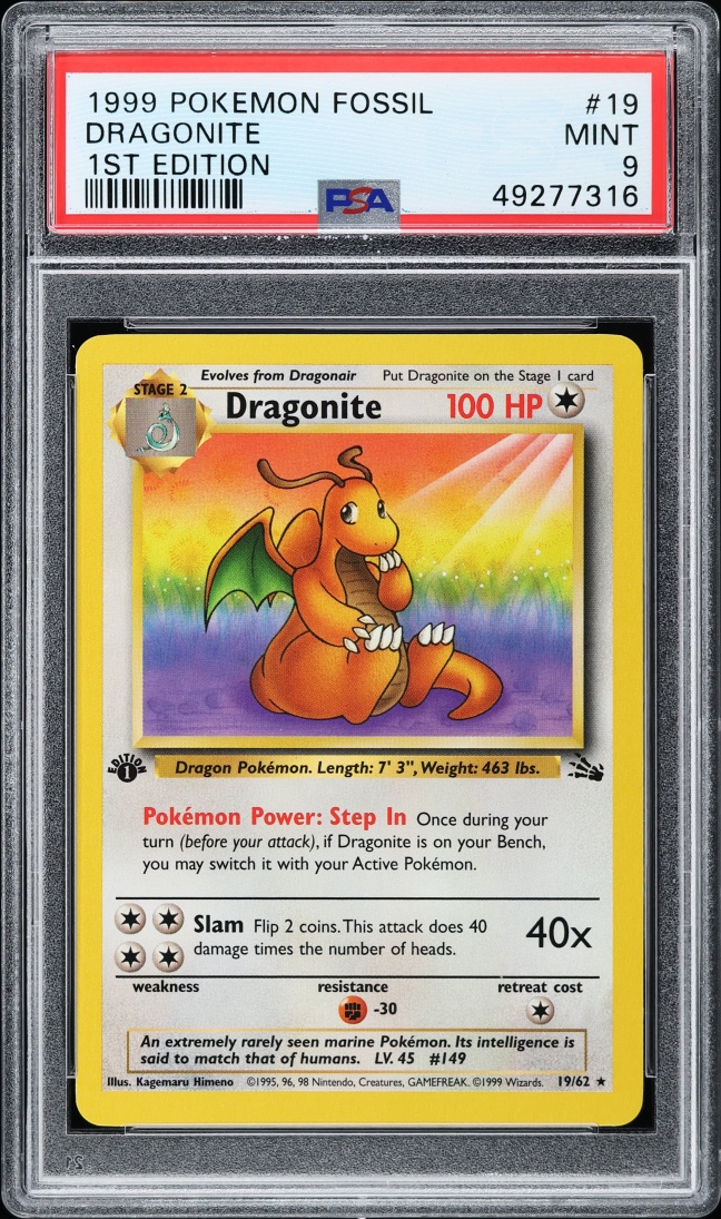 1999 Pokemon Fossil 1st Edition Dragonite #19 PSA 9 MINT